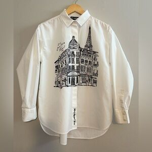 Karl Lagerfeld White Button Down Shirt with Black Graphic